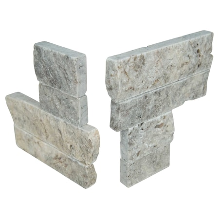 Msi Silver Mini Splitface Ledger Corner 4.5 In. X 9 In. Natural Travertine Wall Tile, 8PK ZOR-PNL-0094